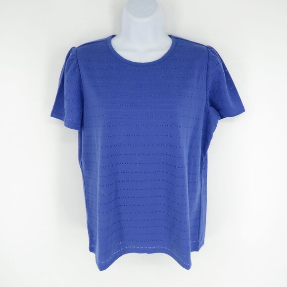 Rafaella Women's Short Sleeve Holey Moley Blue Tee M NWT $59 - Picture 1 of 6
